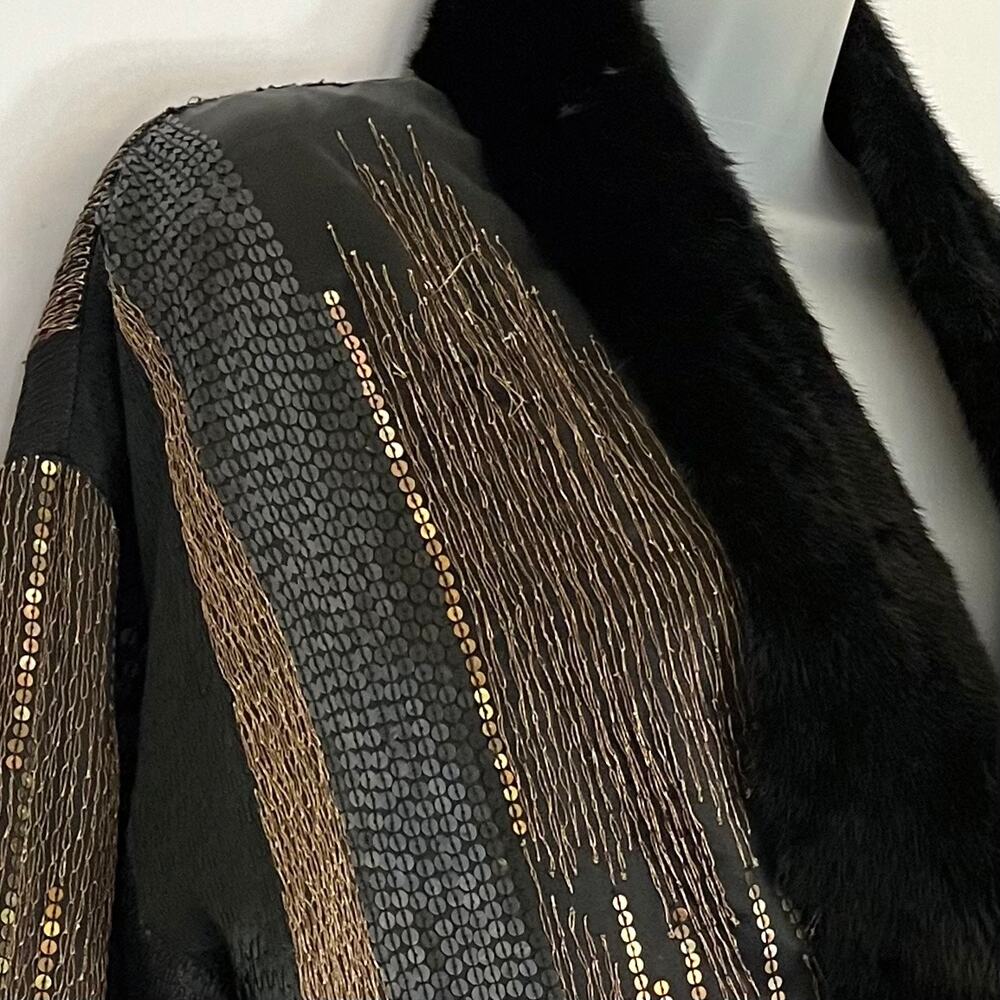 Etro Milano Vintage Runway Real Mink Fur Sequin Embroidered Silk Jacket Sz 46/L - Picture 12 of 16